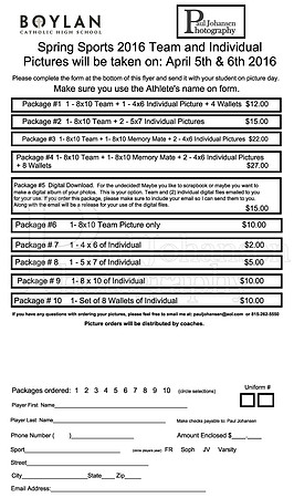 Boylan Spring 2016 Sports Order Form Page 1